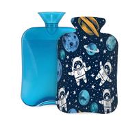 Hot Water Bottle Rubber with Soft Cover, Outer Space Rocket Planets Astronaut Cartoon Print 2L Hot Water Bag for Pain Relief, Hot and Cold Therapy