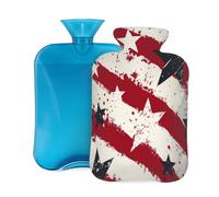 Hot Water Bottle Rubber with Soft Cover, Patriotic Star of The American Flag 2L Hot Water Bag for Pain Relief, Hot and Cold Therapy