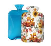 Hot Water Bottle Rubber with Soft Cover, Red Truck with Sunflowers Vintage Country Style 2L Hot Water Bag for Pain Relief, Hot and Cold Therapy