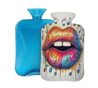Hot Water Bottle Rubber with Soft Cover, Sexy Lips Musical Note 2L Hot Water Bag for Pain Relief, Hot and Cold Therapy