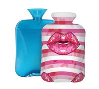 Hot Water Bottle Rubber with Soft Cover, Sexy Lips Pink White Striped 2L Hot Water Bag for Pain Relief, Hot and Cold Therapy