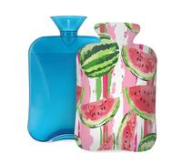Hot Water Bottle Rubber with Soft Cover, Summer Fruit Watermelon Sweet Watercolor Cartoon Pattern 2L Hot Water Bag for Pain Relief, Hot and Cold Therapy