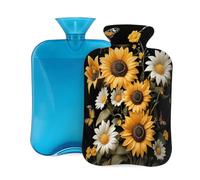 Hot Water Bottle Rubber with Soft Cover, Sunflowers Daisies Butterflies 2L Hot Water Bag for Pain Relief, Hot and Cold Therapy