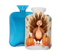 Hot Water Bottle Rubber with Soft Cover, Thanksgiving Turkey Harvest Pumpkin Fall Maple Leaf 2L Hot Water Bag for Pain Relief, Hot and Cold Therapy