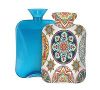 Hot Water Bottle Rubber with Soft Cover, Vintage Bohemian Mandala Colorful Pattern 2L Hot Water Bag for Pain Relief, Hot and Cold Therapy