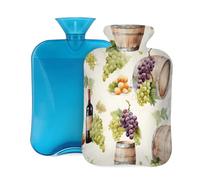 Hot Water Bottle Rubber with Soft Cover, Wine Grapes 2L Hot Water Bag for Pain Relief, Hot and Cold Therapy