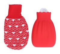 Hot Water Bottle Silicone Explosion Proof Hot Water Bag with Knitted Cover Leak Proof Microwave Safe for Home Office Bed Warmth 550ml (Red)