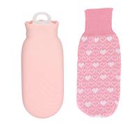 Hot Water Bottle Silicone Plush Cute Cartoon Explosion Proof Leakproof with Knitted Cover for Cold Compress and Warm 550ml Portable for Adults (Pink)