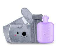 Hot Water Bottle with 2 Pack Soft Waist Cover, Rubber Pouch with Soft Plush Hand Waist Warmer Cover, Hot Water Bottle Belt for Neck, Shoulder, Back, Legs and Warm (Grey Dog)