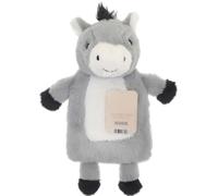 Hot Water Bottle with Cover 1 Litre - Fluffy Faux Fur Fleece Cover Durable Winter Warm - Natural Rubber- Adults and Kids Cute Animal Fleece Novelty Plush Hot Water Bag Cosy Gifts (Donkey)