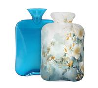 Hot Water Bottle with Cover 2L, Ancient White Flowers Hot Water Bottles for Adults Warmer/Pain Relief