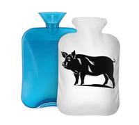 Hot Water Bottle with Cover 2L, Black Pig Print Hot Water Bottles for Adults Warmer/Pain Relief