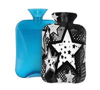 Hot Water Bottle with Cover 2L, Black Punk Polka Dot Star Hot Water Bottles for Adults Warmer/Pain Relief