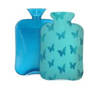 Hot Water Bottle with Cover 2L, Blue Green Butterfly Silhouette Hot Water Bottles for Adults Warmer/Pain Relief