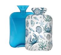 Hot Water Bottle with Cover 2L, Blue Shell Crab Hot Water Bottles for Adults Warmer/Pain Relief