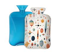 Hot Water Bottle with Cover 2L, Cartoon Beige Spacecraft Rocket Hot Water Bottles for Adults Warmer/Pain Relief