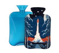 Hot Water Bottle with Cover 2L, Cartoon Rocket Launch Hot Water Bottles for Adults Warmer/Pain Relief