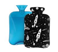 Hot Water Bottle with Cover 2L, Cartoon Rocket Planet Hot Water Bottles for Adults Warmer/Pain Relief