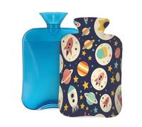 Hot Water Bottle with Cover 2L, Cartoon Rocket Star Planet Hot Water Bottles for Adults Warmer/Pain Relief