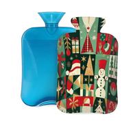 Hot Water Bottle with Cover 2L, Checkered Christmas Snowman Hot Water Bottles for Adults Warmer/Pain Relief