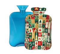 Hot Water Bottle with Cover 2L, Christmas Elements Checkered Snowman Hot Water Bottles for Adults Warmer/Pain Relief