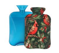 Hot Water Bottle with Cover 2L, Christmas Red Bird Hot Water Bottles for Adults Warmer/Pain Relief