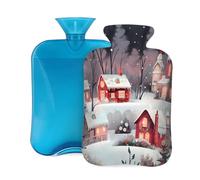 Hot Water Bottle with Cover 2L, Christmas Red House Hot Water Bottles for Adults Warmer/Pain Relief