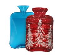 Hot Water Bottle with Cover 2L, Christmas Tree Red Wooden Texture Hot Water Bottles for Adults Warmer/Pain Relief
