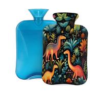 Hot Water Bottle with Cover 2L, Colored Dinosaur Jungle Hot Water Bottles for Adults Warmer/Pain Relief