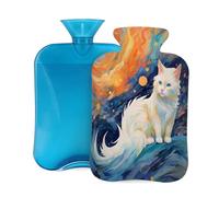 Hot Water Bottle with Cover 2L, Colorful Art White Cat Hot Water Bottles for Adults Warmer/Pain Relief