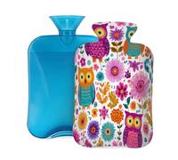 Hot Water Bottle with Cover 2L, Colorful Cartoon Owl Flower Hot Water Bottles for Adults Warmer/Pain Relief