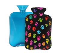 Hot Water Bottle with Cover 2L, Colorful Dog Paw Prints Hot Water Bottles for Adults Warmer/Pain Relief