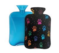 Hot Water Bottle with Cover 2L, Colorful Glitter Dog Paw Print Hot Water Bottles for Adults Warmer/Pain Relief