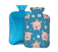 Hot Water Bottle with Cover 2L, Cute Cartoon Crown Pig Hot Water Bottles for Adults Warmer/Pain Relief