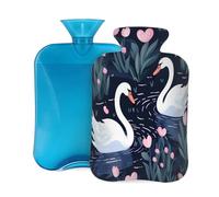 Hot Water Bottle with Cover 2L, Cute Love Hearts Swan Birds Hot Water Bottles for Adults Warmer/Pain Relief
