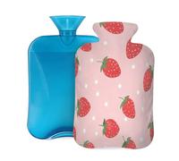 Hot Water Bottle with Cover 2L, Cute Polka Dot Strawberry Hot Water Bottles for Adults Warmer/Pain Relief