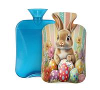 Hot Water Bottle with Cover 2L, Cute Striped Easter Bunny Hot Water Bottles for Adults Warmer/Pain Relief