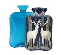 Hot Water Bottle with Cover 2L, Deer Geometric Tribe Print Hot Water Bottles for Adults Warmer/Pain Relief