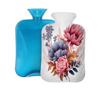 Hot Water Bottle with Cover 2L, Elegant Flower Peony Herb Hot Water Bottles for Adults Warmer/Pain Relief