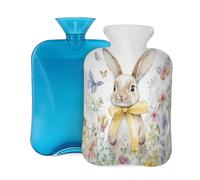 Hot Water Bottle with Cover 2L, Flower Blossom Easter Bunny Hot Water Bottles for Adults Warmer/Pain Relief