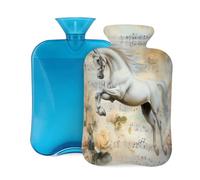 Hot Water Bottle with Cover 2L, Flower Score White Horse Hot Water Bottles for Adults Warmer/Pain Relief