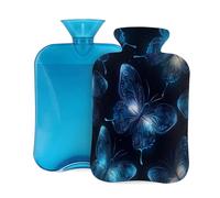 Hot Water Bottle with Cover 2L, Glowing Blue Butterfly Hot Water Bottles for Adults Warmer/Pain Relief