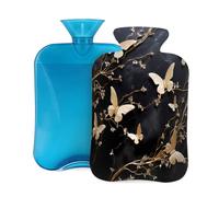 Hot Water Bottle with Cover 2L, Gold Butterfly Black Marble Print Hot Water Bottles for Adults Warmer/Pain Relief