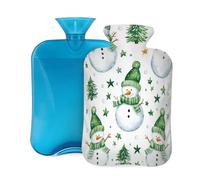 Hot Water Bottle with Cover 2L, Green Scarf Christmas Snowman Hot Water Bottles for Adults Warmer/Pain Relief