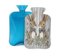 Hot Water Bottle with Cover 2L, Grey Striped Easter Bunny Hot Water Bottles for Adults Warmer/Pain Relief