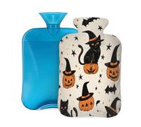 Hot Water Bottle with Cover 2L, Halloween Pumpkin Black Cat Hot Water Bottles for Adults Warmer/Pain Relief
