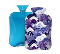 Hot Water Bottle with Cover 2L, Japanese Purple Wave Hot Water Bottles for Adults Warmer/Pain Relief