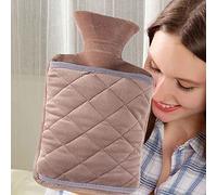 Hot Water Bottle with Cover 2l Large Fluffy Body Hot Water Bag with Fleece Covers Hand Warm Water Bag for Period Pain Relief for Adult (Khaki)