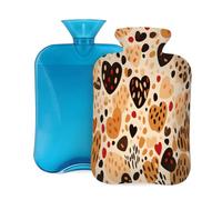 Hot Water Bottle with Cover 2L, Leopard Pattern Love Heart Hot Water Bottles for Adults Warmer/Pain Relief