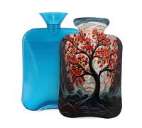 Hot Water Bottle with Cover 2L, Line Red Maple Leaf Tree Art Painting Hot Water Bottles for Adults Warmer/Pain Relief